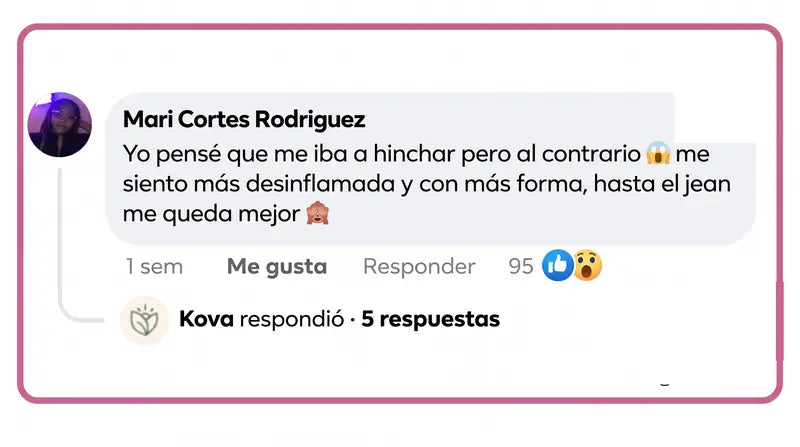 Comentario de Mari Cortes: me siento más desinflamada y con más forma