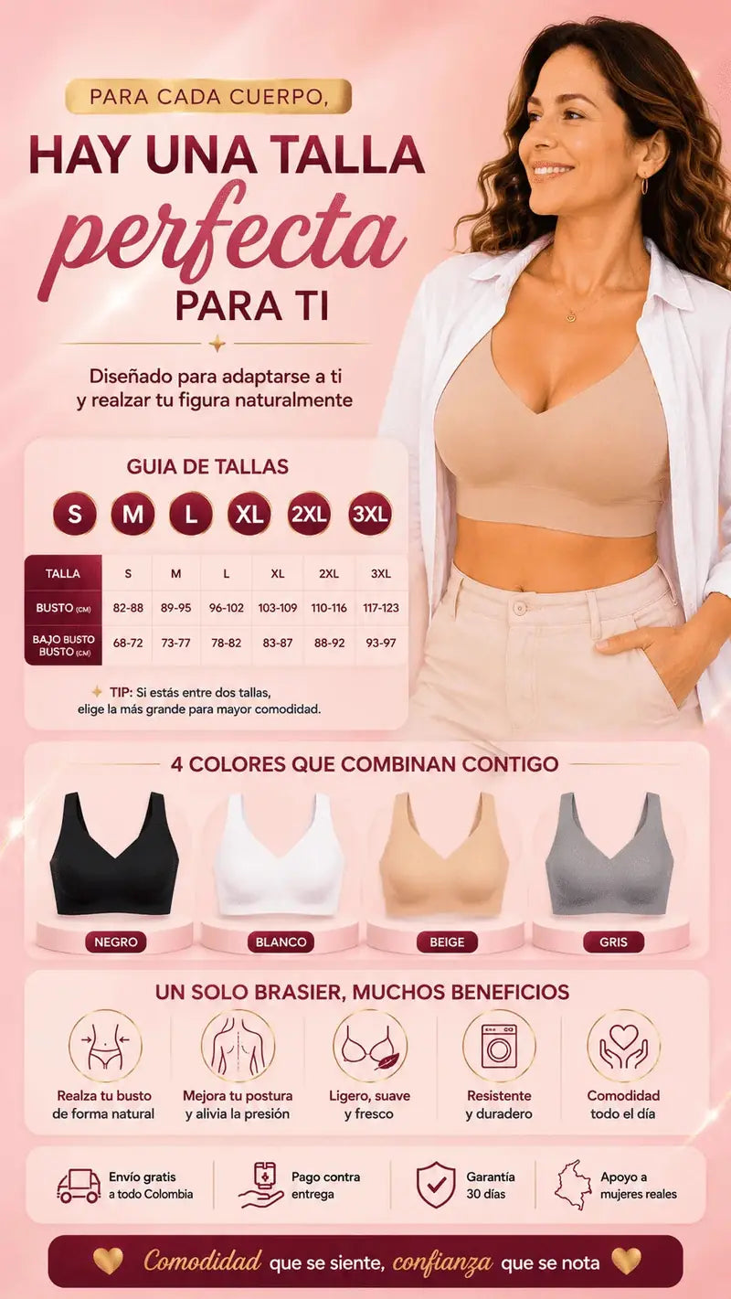 Para cada cuerpo hay una talla perfecta: guía de tallas S a 3XL con medidas de busto y bajo busto