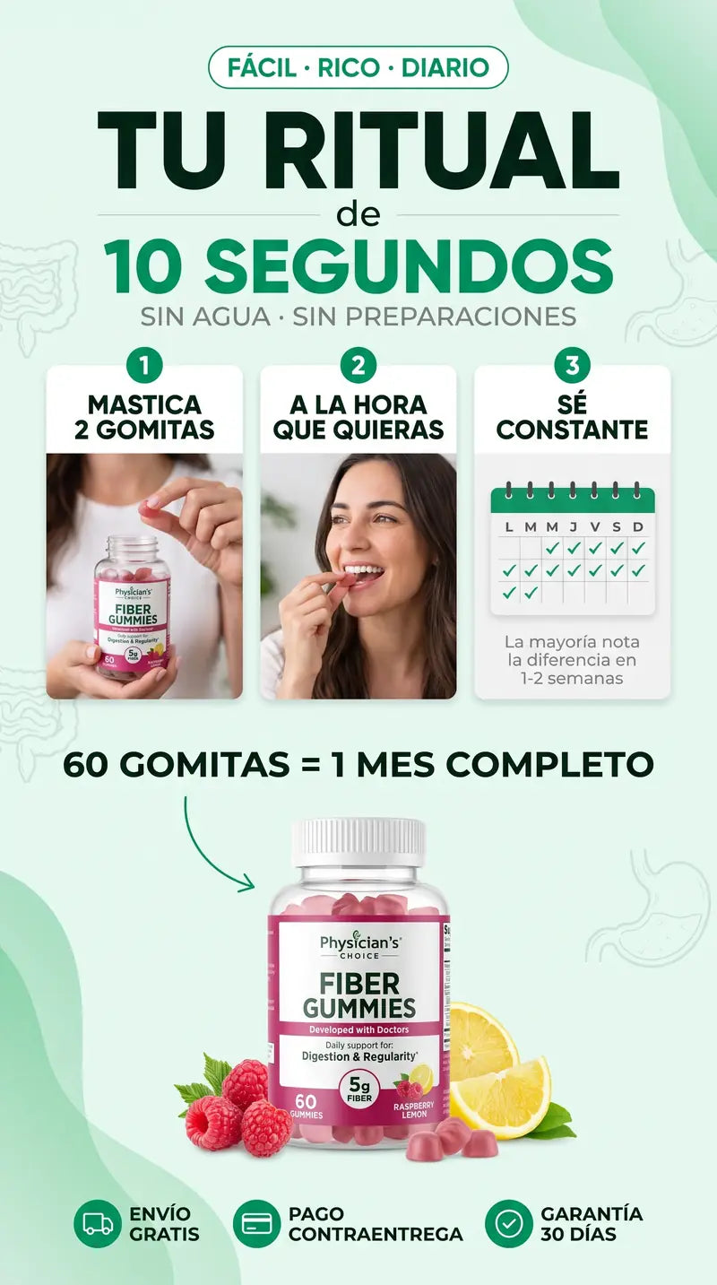 Cómo tomarlas: 2 gomitas al día, sin agua ni preparaciones; 60 gomitas equivalen a 1 mes completo