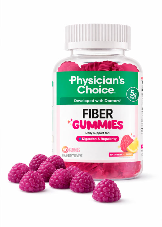 Fiber Gummies - frasco de 60 gomitas de fibra prebiótica sabor frambuesa-limón