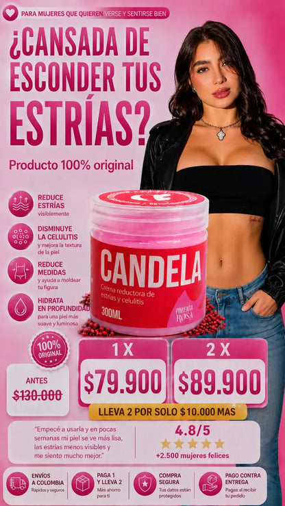 Crema Candela para estrias y celulitis: 1x $79.900, 2x $89.900
