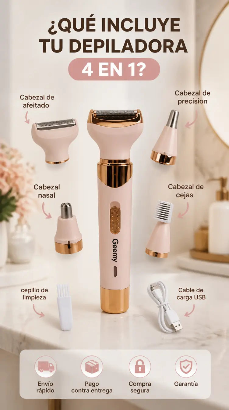 Que incluye: 4 cabezales, cepillo de limpieza y cable USB