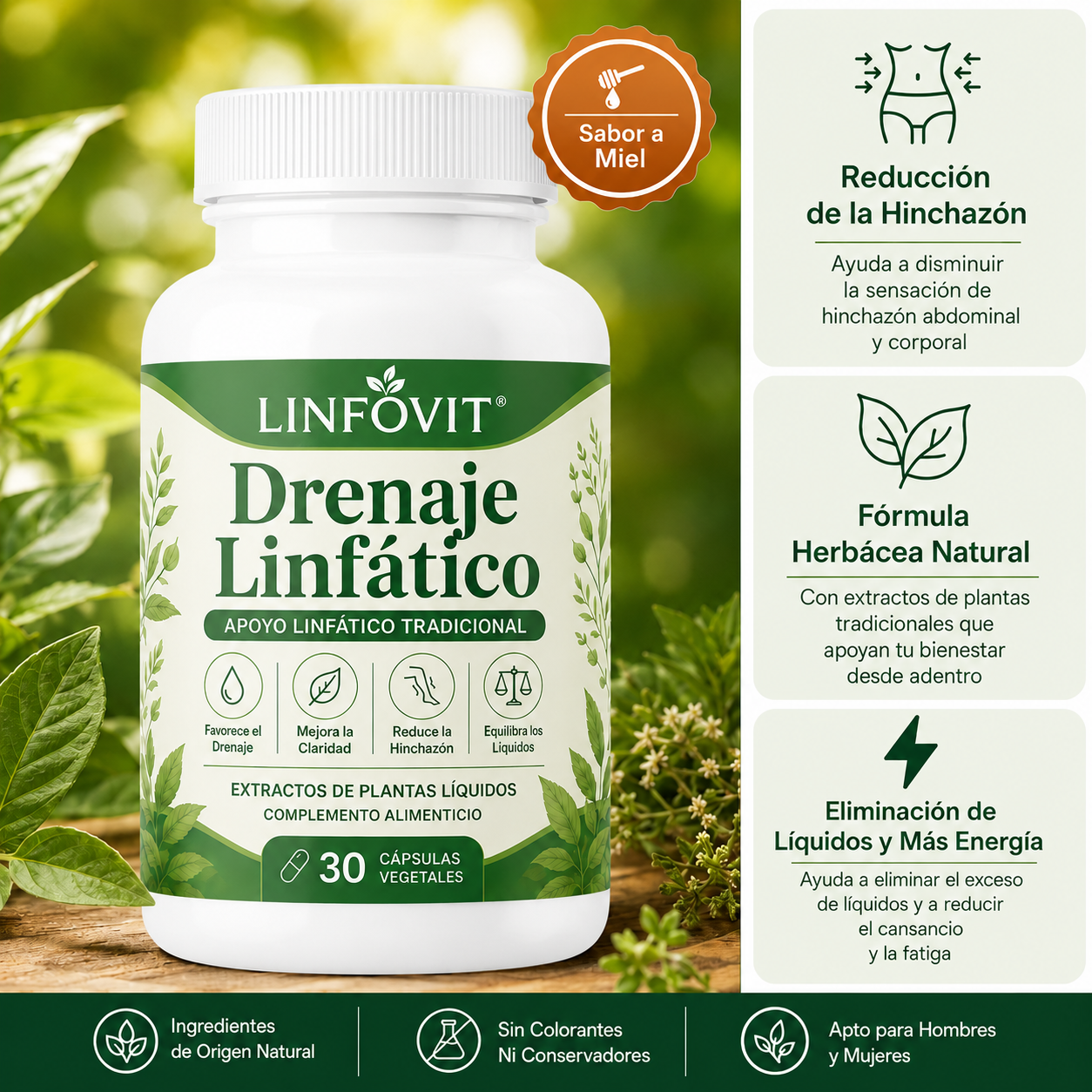 Linfovit Drenaje Linfático: frasco con beneficios de reducción de hinchazón