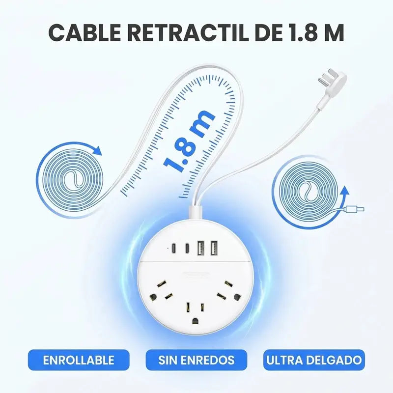 Cable retractil de 1.8 metros: enrollable, sin enredos, ultra delgado