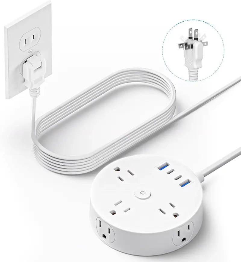 Regleta redonda con cable plano y plug ultra delgado