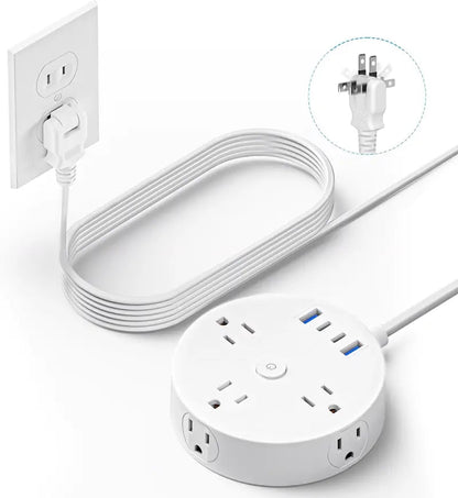 Regleta redonda con cable plano y plug ultra delgado