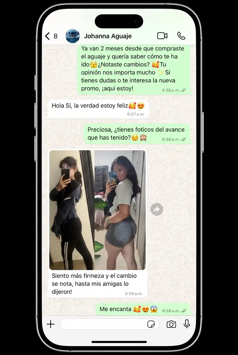 Chat de WhatsApp: cliente muestra su avance a los 2 meses con el aguaje