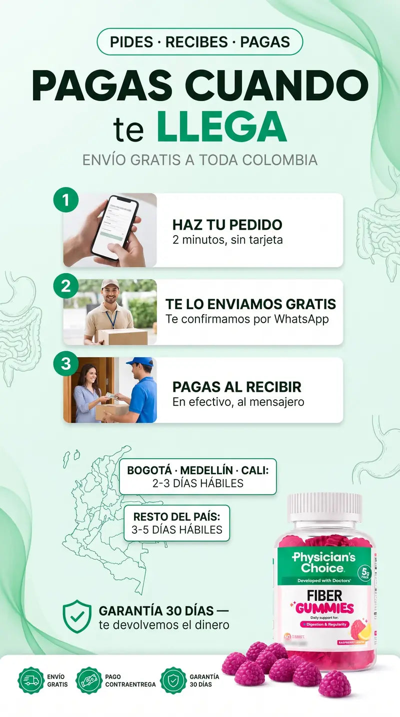 Pagas cuando te llega: envío gratis a toda Colombia, Bogotá, Medellín y Cali en 2 a 3 días hábiles, resto del país 3 a 5, con garantía de 30 días