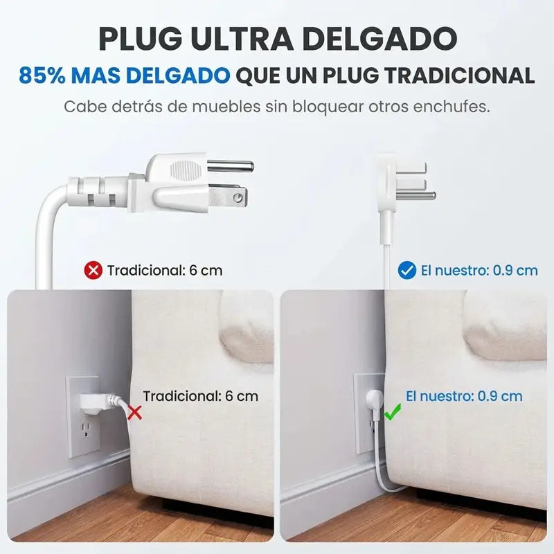 Plug ultra delgado que cabe detrás de cualquier mueble