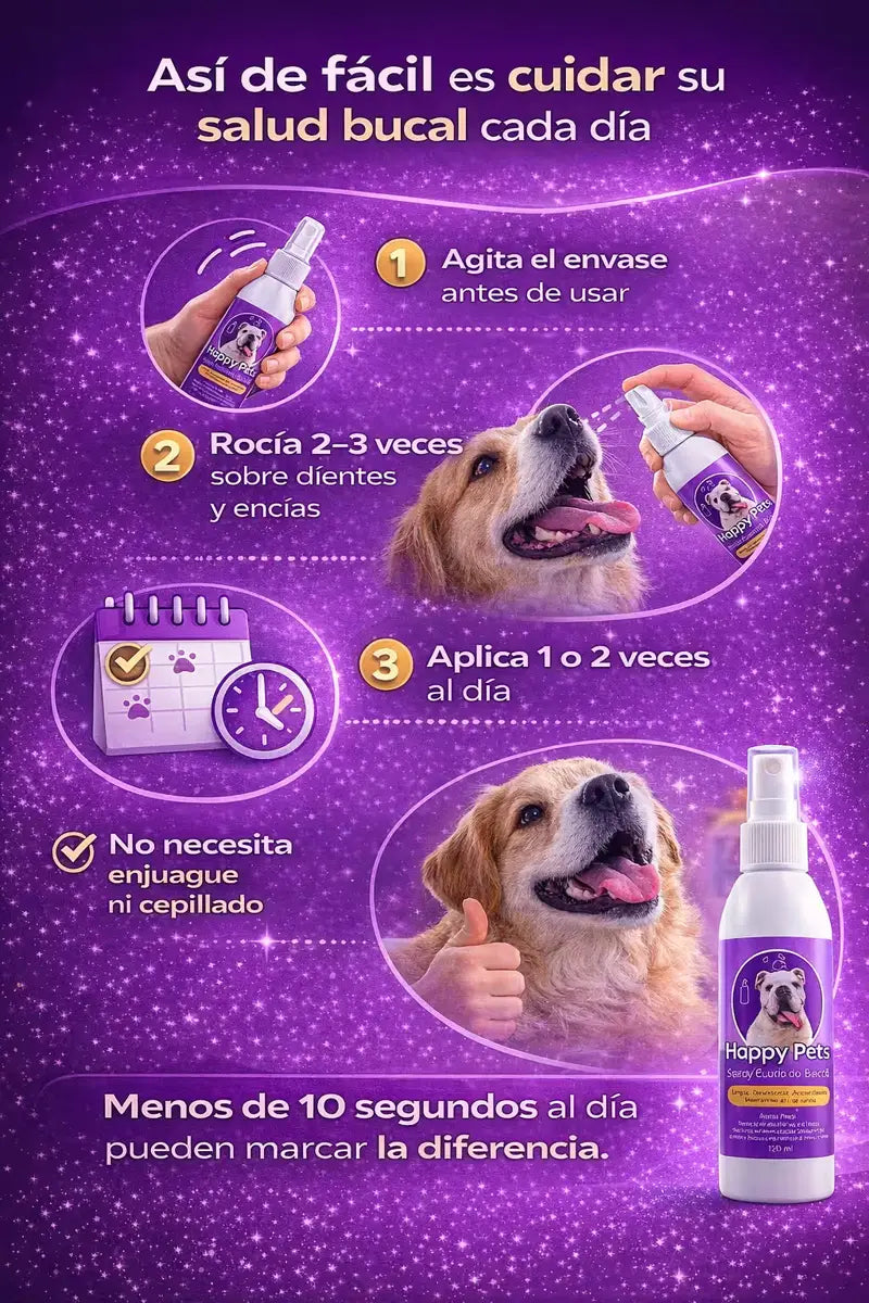 Así de fácil: agita, rocía 2-3 veces sobre dientes y encías, 1 o 2 veces al día — menos de 10 segundos