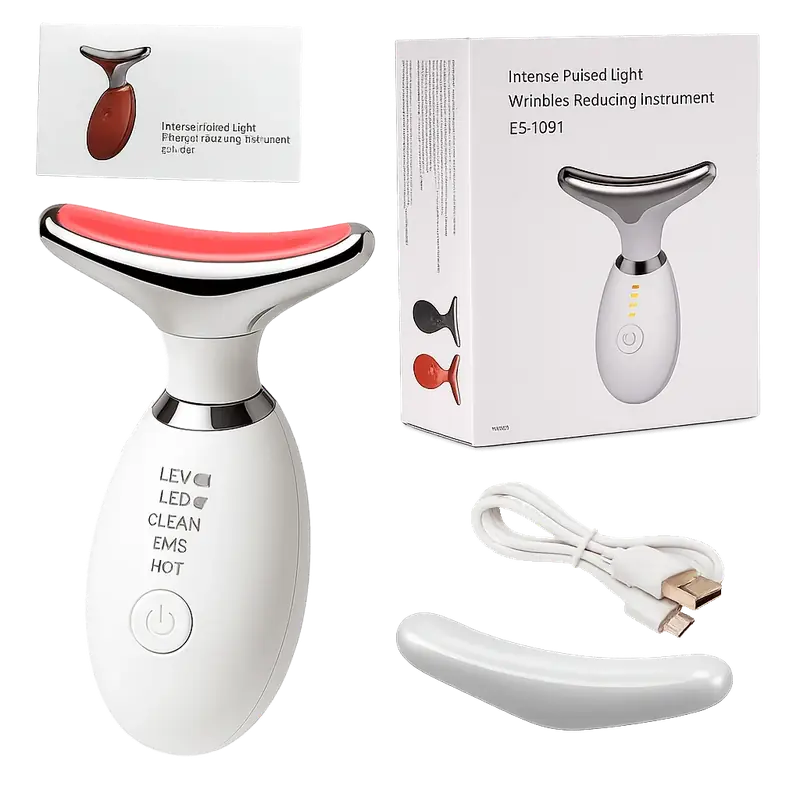 Contenido del paquete: masajeador facial, caja, cargador USB y repuesto